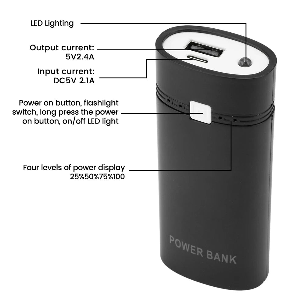 2x18650 Power Bank Battery Box Dual Type-C USB Charge Shell Soldering-free Mobile Power Case DC 5V 2.1A to 5V 2.4A Battery Case Oasis Select