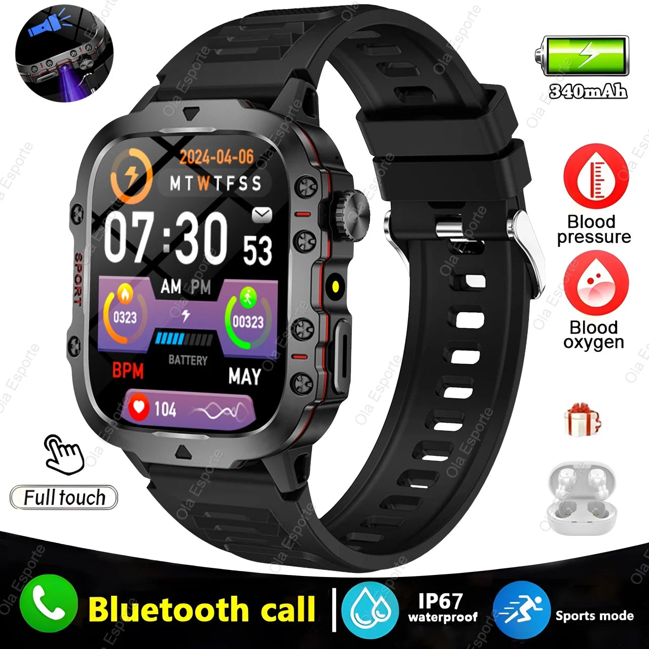 Ola Esporte Smart Watch – Bluetooth Call, Fitness, IP67
