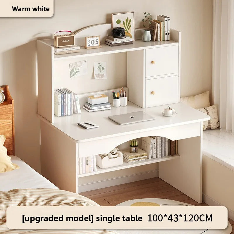 Home Desk Bookcase Integrated Simple Desktop Study Table Bedroom Dresser Locker Computer Desk Oasis Select M-White 100CM