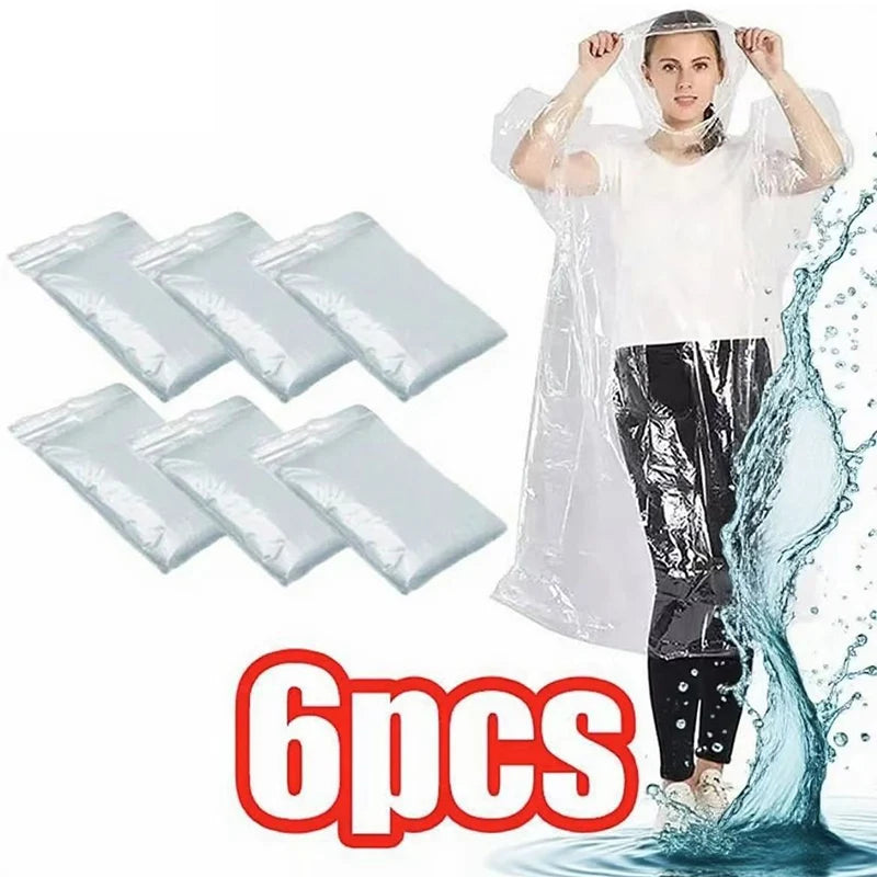 1/6PCS Disposable Waterproof Raincoat Outdoor Hiking and Mountaineering Emergency Transparent Adult Raincoat Poncho Raincoat Oasis Select