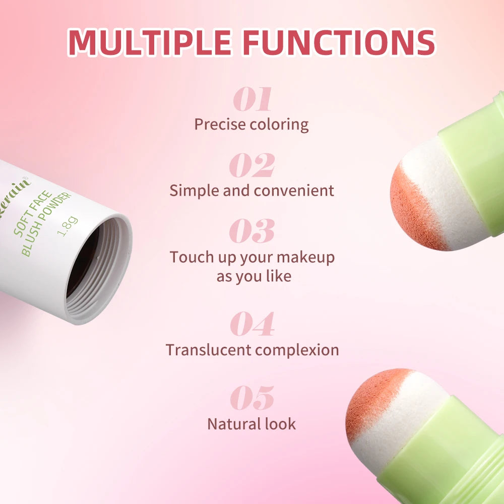 Soft Fog Blush Stick Face Blusher Patting Powder Blusher for Cheeks Cute Korean Style Waterproof Blush Sponge Brush Head 3Colors Oasis Select