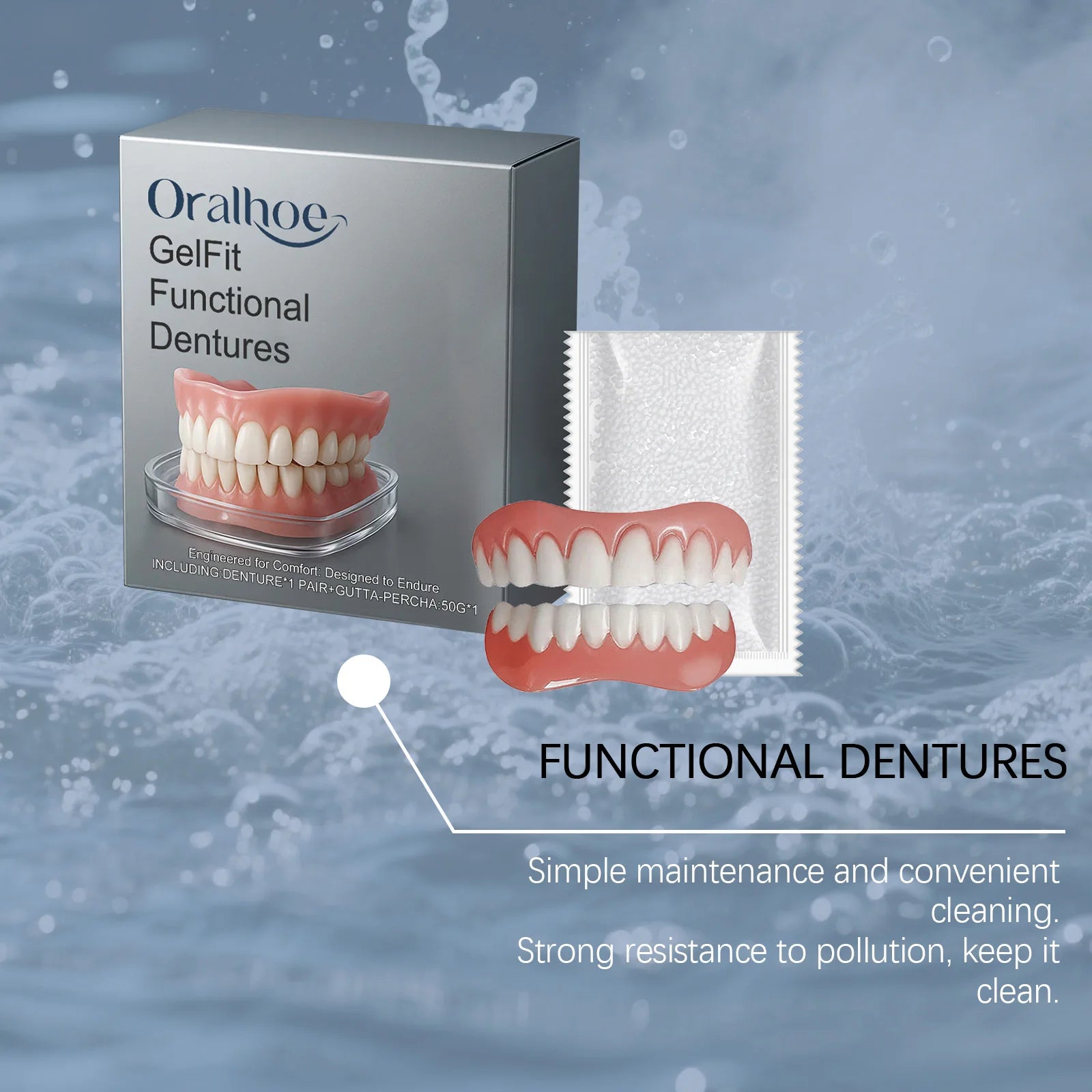 Denture Set Upper Lower Veneers Enhance Denture Silicone Kit Smile Aesthetics Natural Comfortable Fake Tooth Oral Hygiene Care Oasis Select