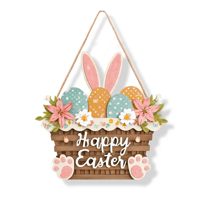 12x12 inch/30x30 cm Easter Wooden Hanging Door Sign Rabbit Egg Decorative Plaque for Easter Front Door Decor Oasis Select JKL-23