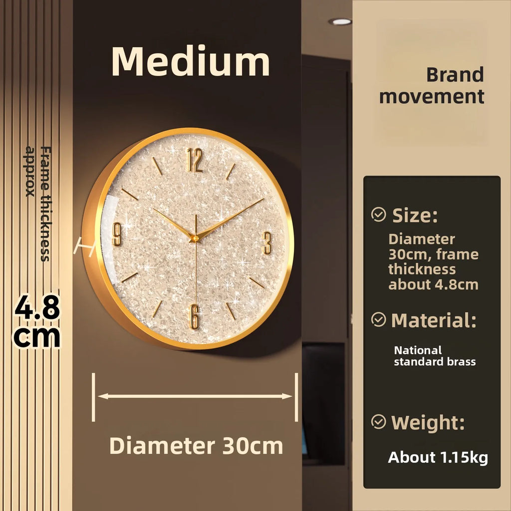 Gold Frame Shiny Dial Wall Clock Modern and Simple Home Decoration Fashionable Living Room Home Clock Decor Oasis Select Broken flower M mute