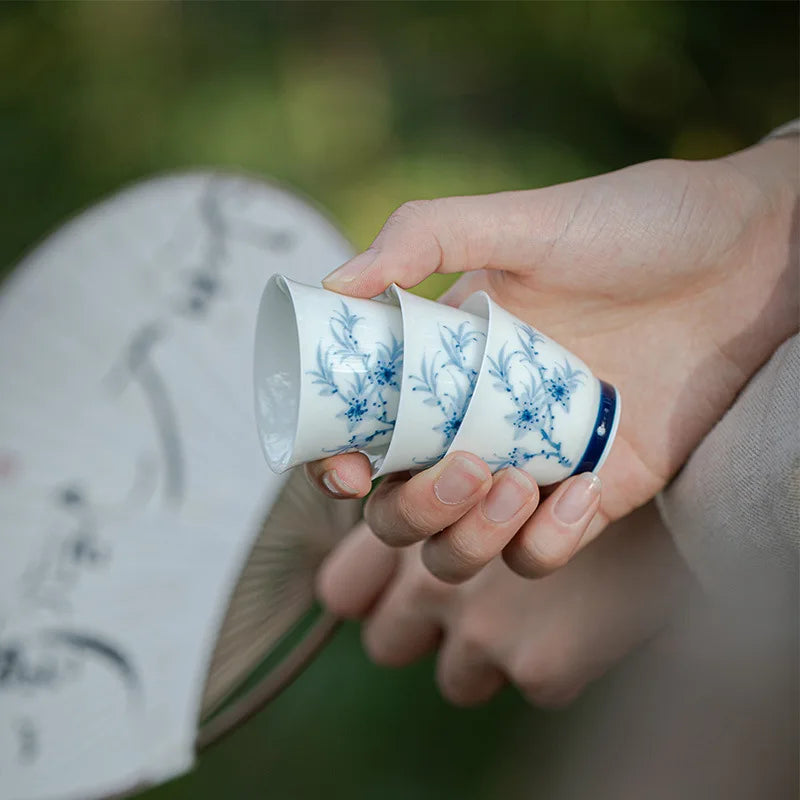 Clay White Porcelain Hand-painted Blue Tea Cup Ceramic Kung Fu Teacup Single Cup Blue And White Cup Oasis Select