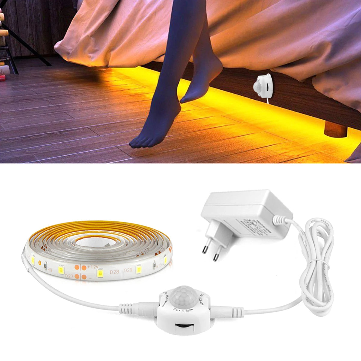 1-5m PIR Motion Sensor LED Strip Lights DC 12V Diode Tape Waterproof Auto On/Off Stairs Wardrobe Closet Kitchen Backlight Light Oasis Select