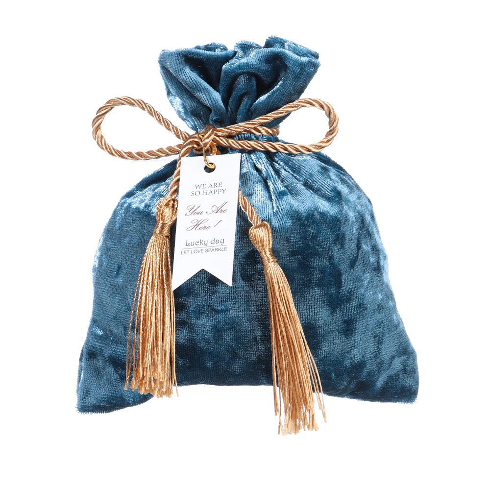 Velvet Cloth Drawstring Tassel Bag Velvet Candy Box Gift Bags Candy Storage Pouches Wedding Birthday Party Jewelry Organizer Oasis Select blue L