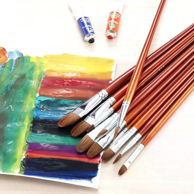 12pcs/Set High-grade Weasel Hair Oil Painting Brush Hazel Shap Row Pen Long Birch Rod Acrylic Drawing Art Supplies Artist Supply Oasis Select