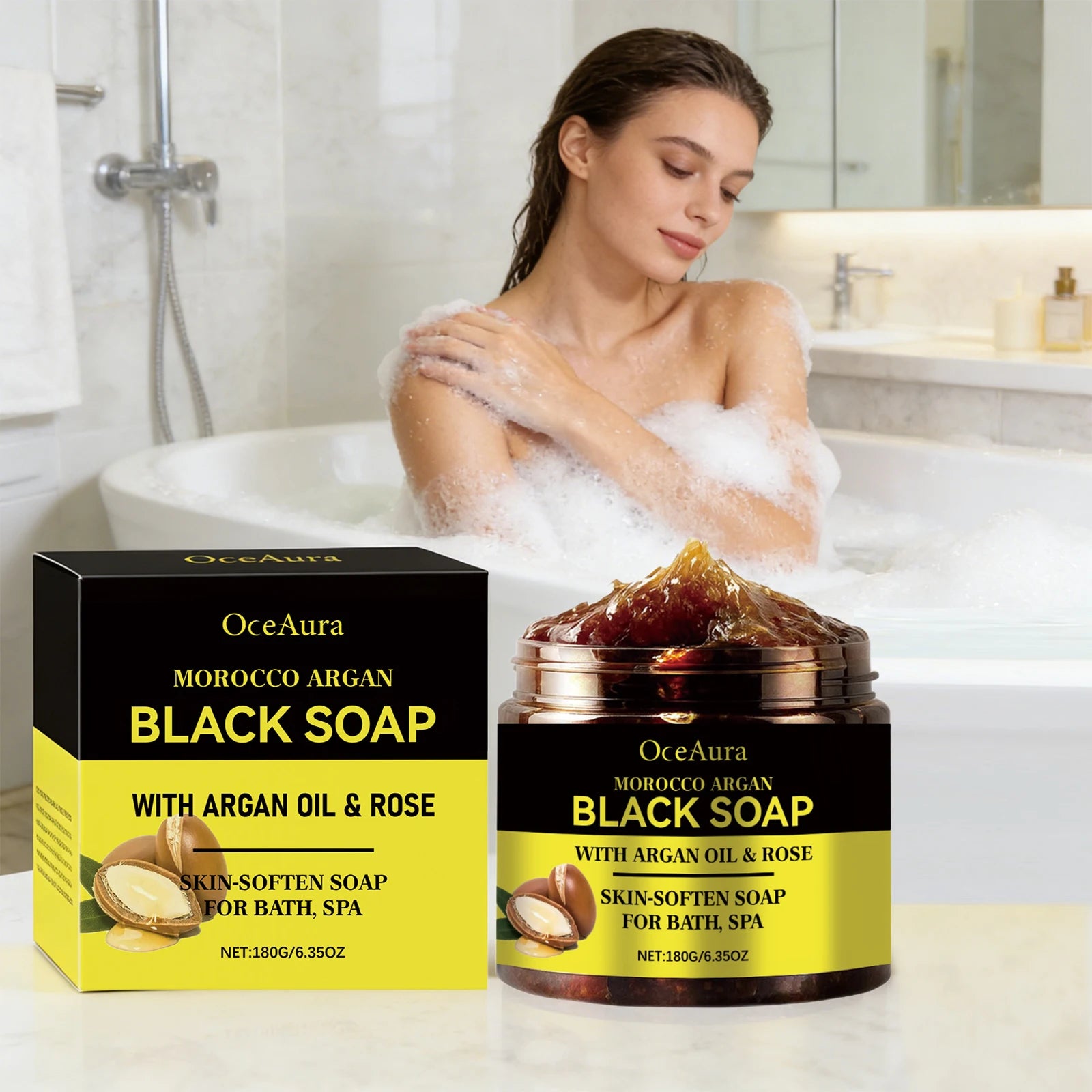 Morocco Argan Black Soap for Exfoliating Deep Cleaning Remove Dead Skin Body Scrub Purifying Moisturizing Brighten Skin Soap Oasis Select