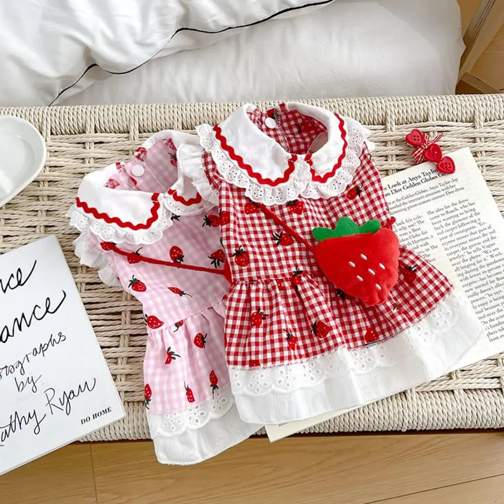 Fashion Cute Pet Strawberry Dress Breathable Thin Design Cat Skirt Soft Pet Summer Clothes for Puppy Kittens Oasis Select