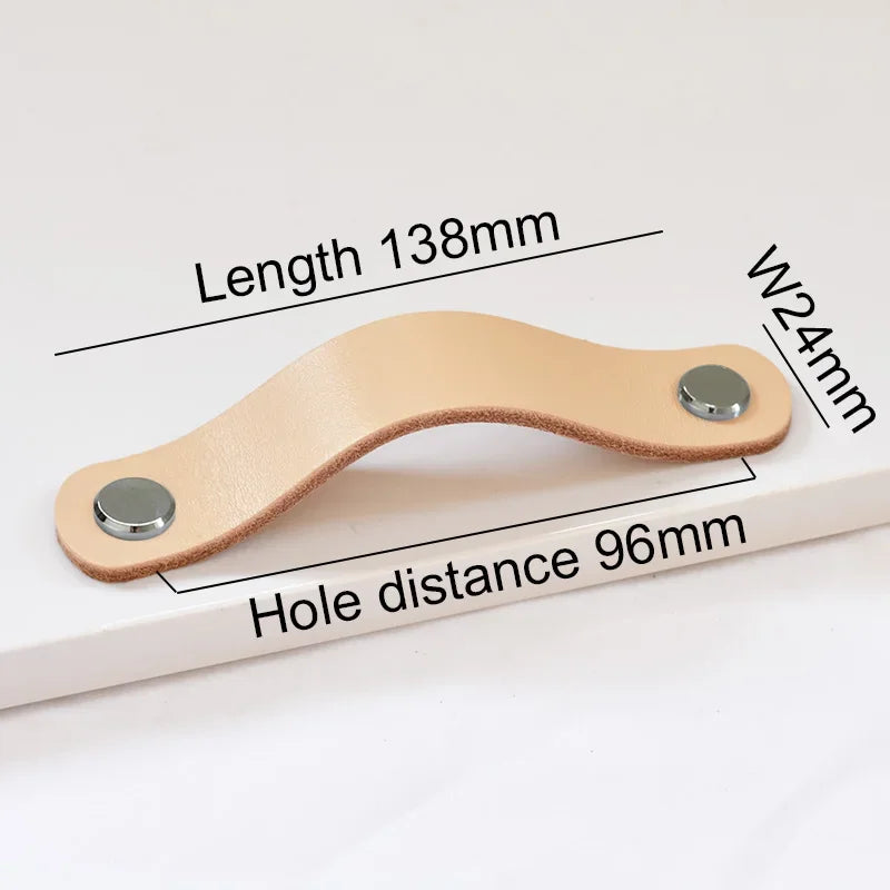 Nordic Style Leather Cabinet Handles for Furniture Cupboard Closet Wardrobe Kitchen Knobs Vintage Drawer Door Pulls Oasis Select 96mmKhak-Chrome