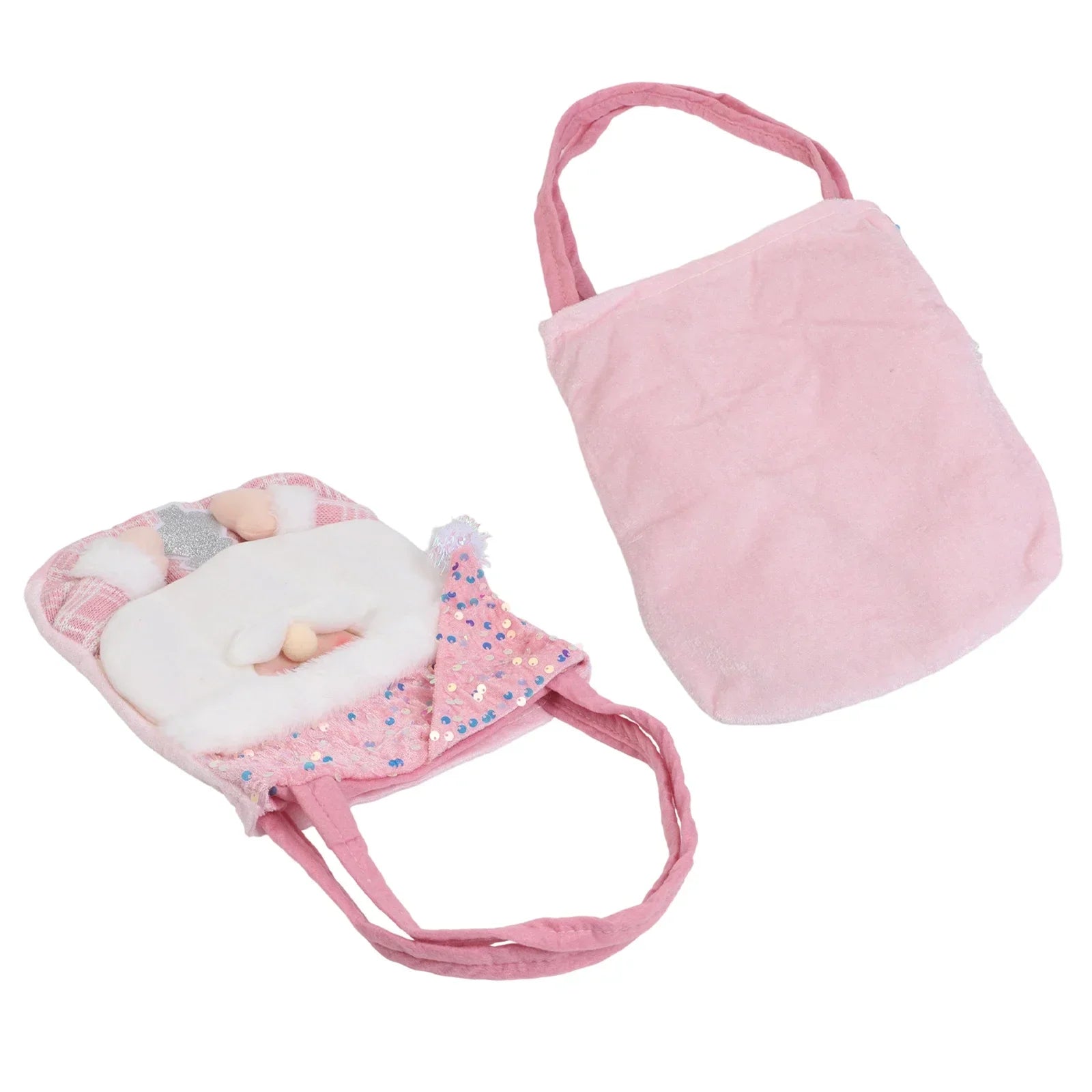 Christmas Bag with Cartoon Doll Fabric and Pink Beads Handheld Design Suitable for Holiday Use and Festive Parties Oasis Select