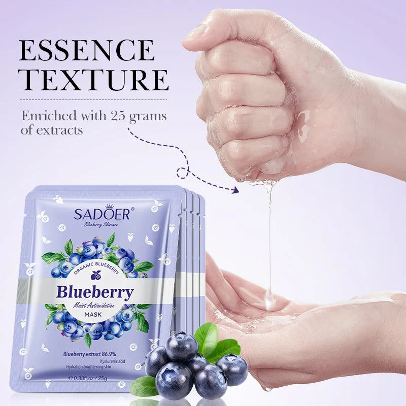 SADOER Blueberry Hyaluronic Acid Face Mask – 5-Pack Hydrating Sheet Mask Oasis Select