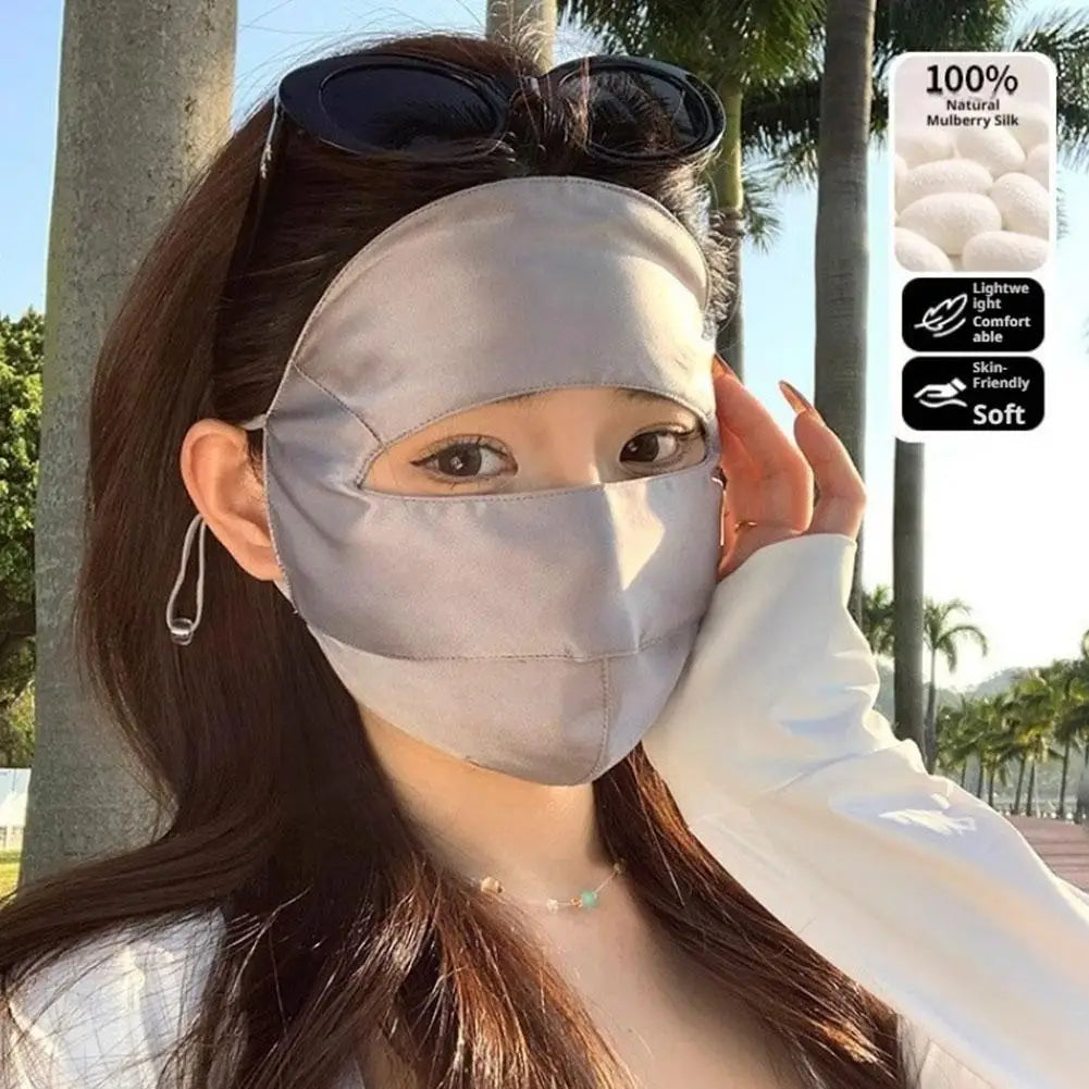 100% Silk Full Face Mask For Women Adjustable Ear Loops Breathable Anti-UV Sun Protection Windproof Face Mask For Outdoor Oasis Select