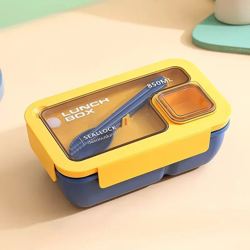 850ml/1100ml Lunch Box Microwave Portable Bento Boxes with Tableware for Kids School Leakproof 4 Grid Food Snack Containers Oasis Select Blue-850ML