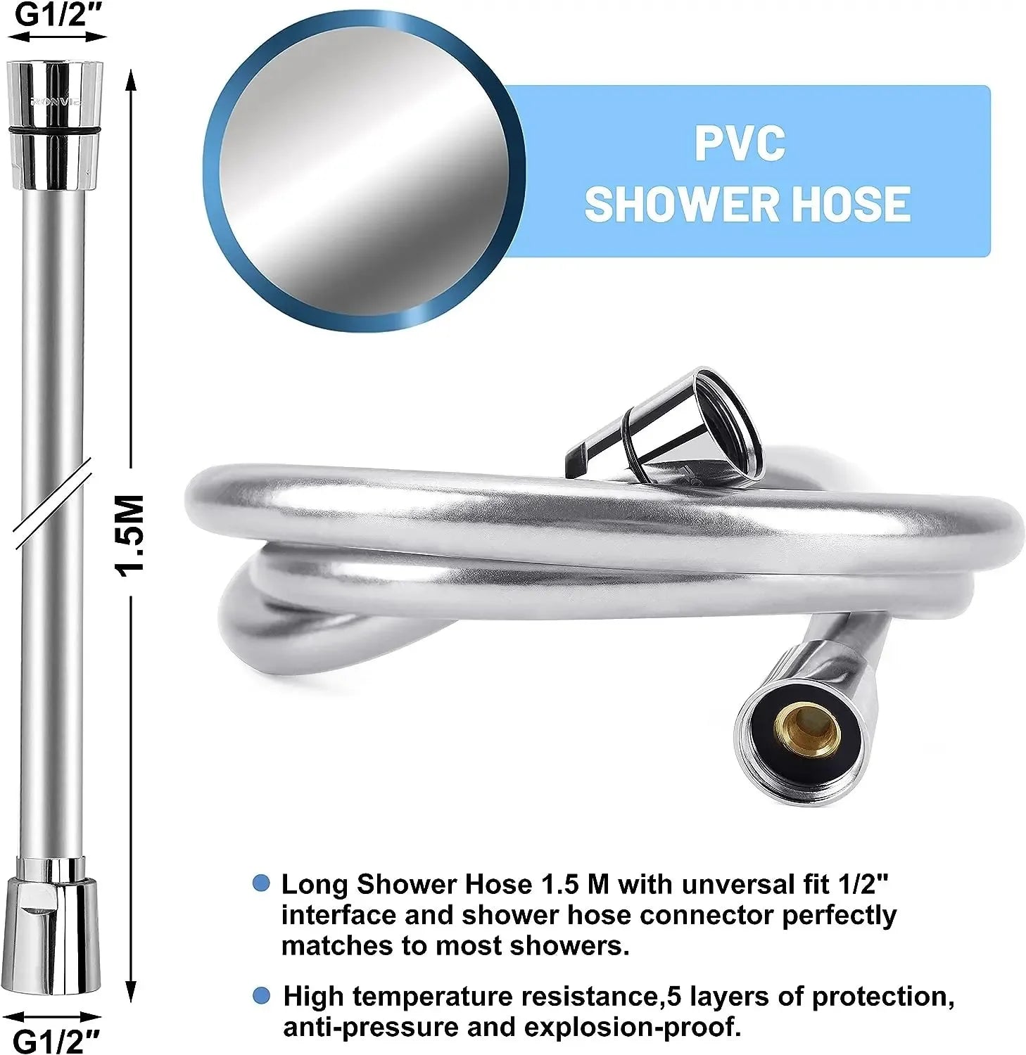 1.5/2/3M PVC Silicone Shower Head Hose Flexible Pipe Tube High Pressure Water Powerful Multilayer Plumbing Bathroom Accessories Oasis Select