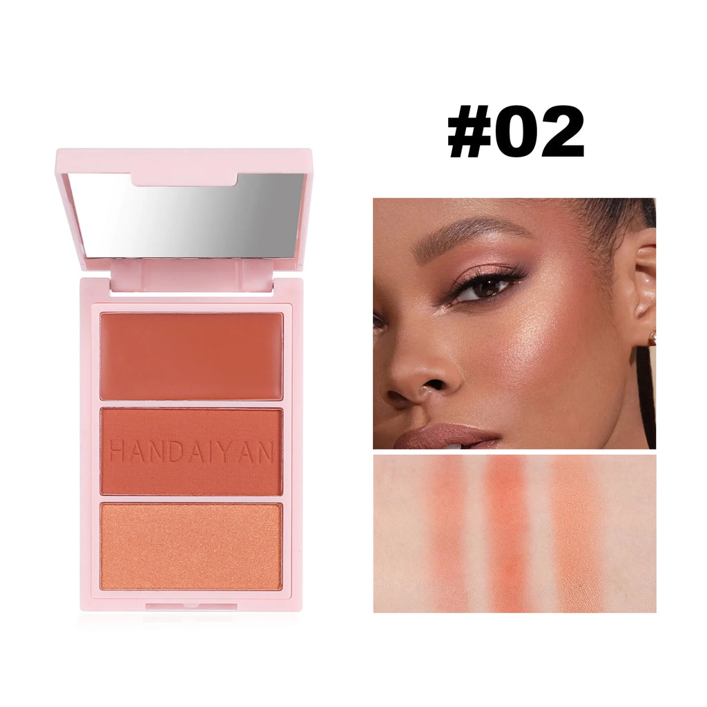 Handaiyan 3-Color Blush Palette – Bronzer, Highlighter & Blush