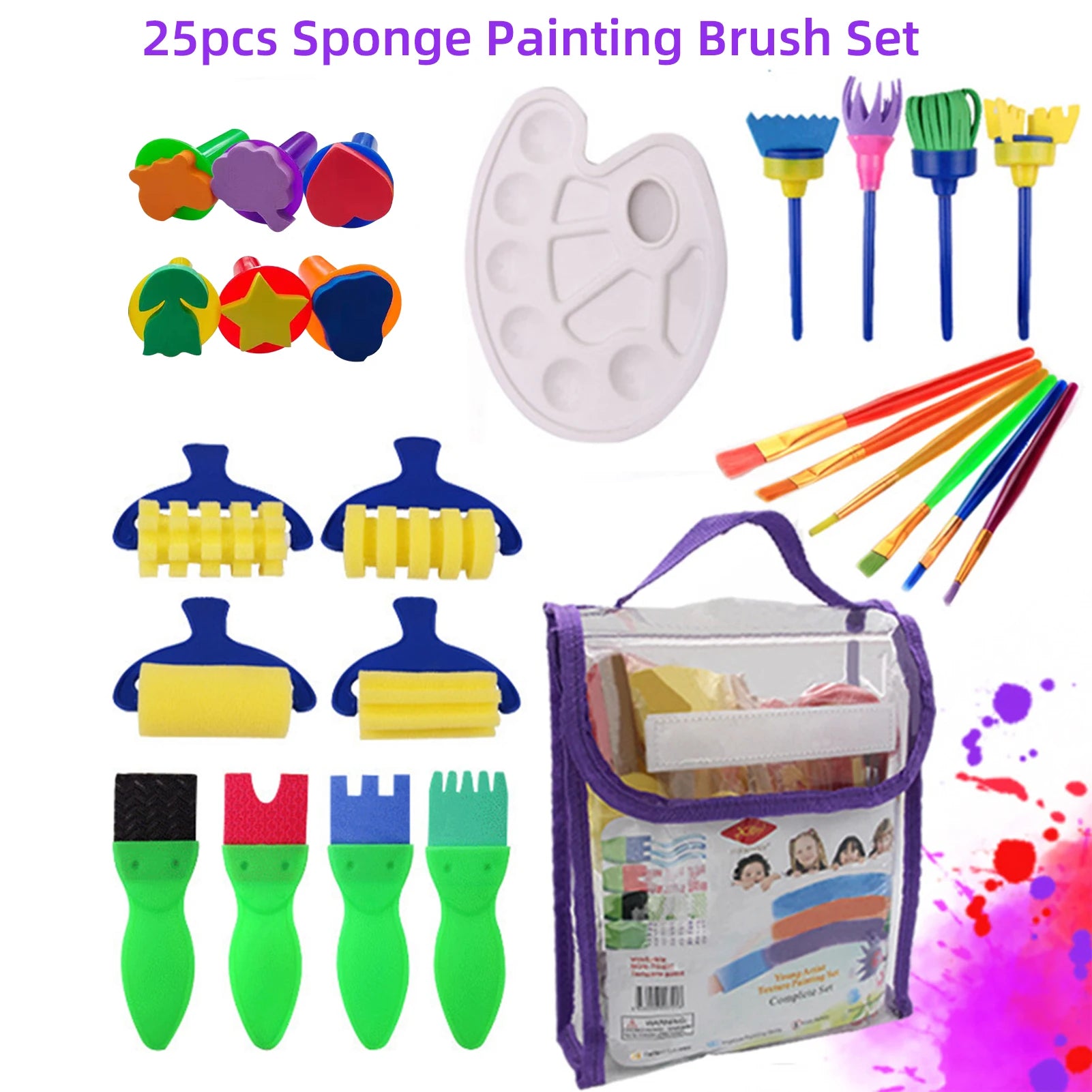 25PCS/30 PCS Children Paintbrushes Washable Paint Brushes Sponge Painting Brush Set for Toddler Kids Early DIY Learning Toys Oasis Select 25 PCS