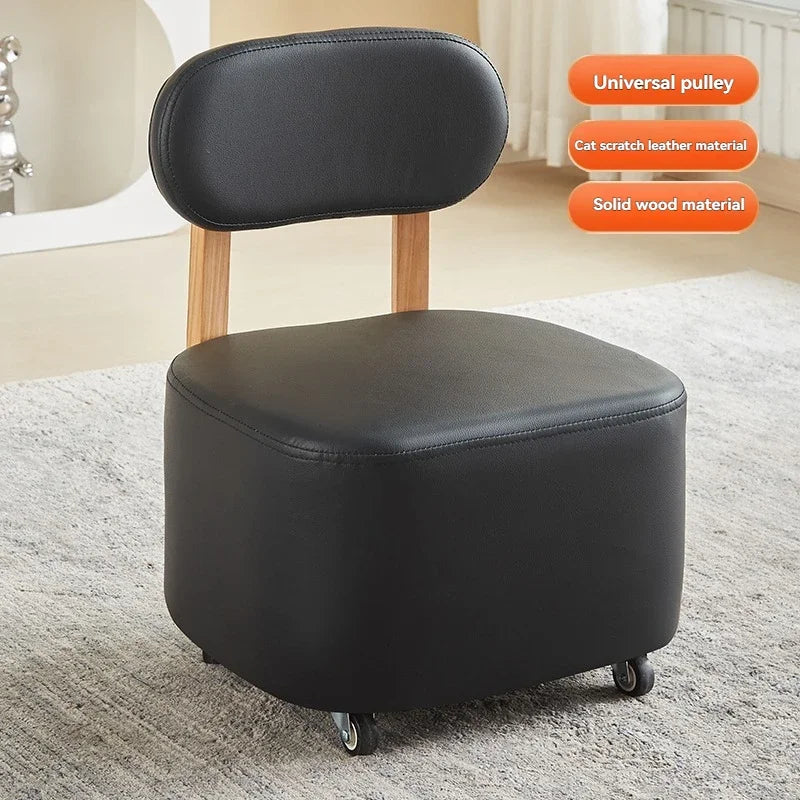 Small stool, household low stool, universal wheel, solid wood small chair, pulley, movable sliding chair, wooden backrest, squar Oasis Select Type A