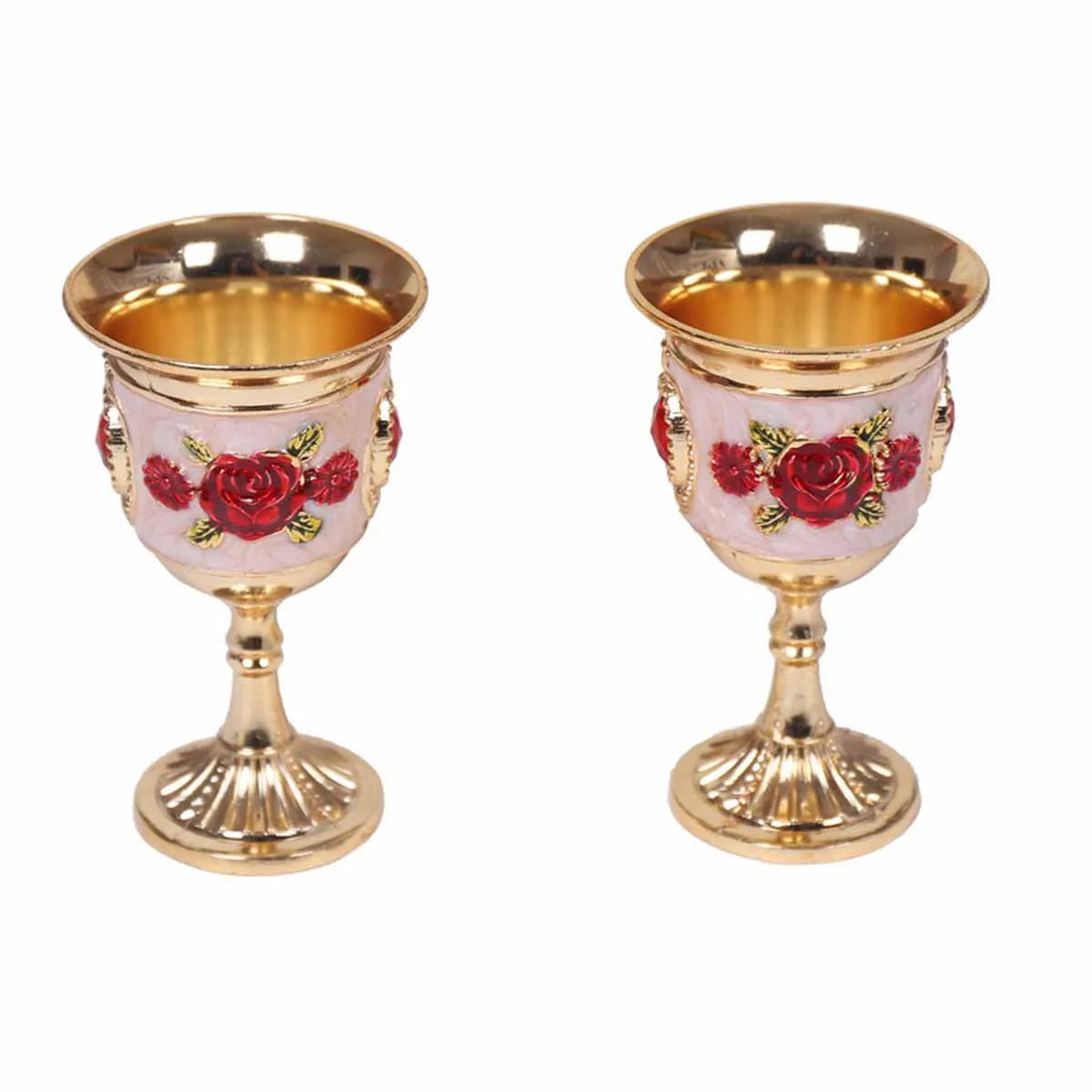 Rose Pattern Alloy Wine Goblets | Cocktail & Champagne Set of 2