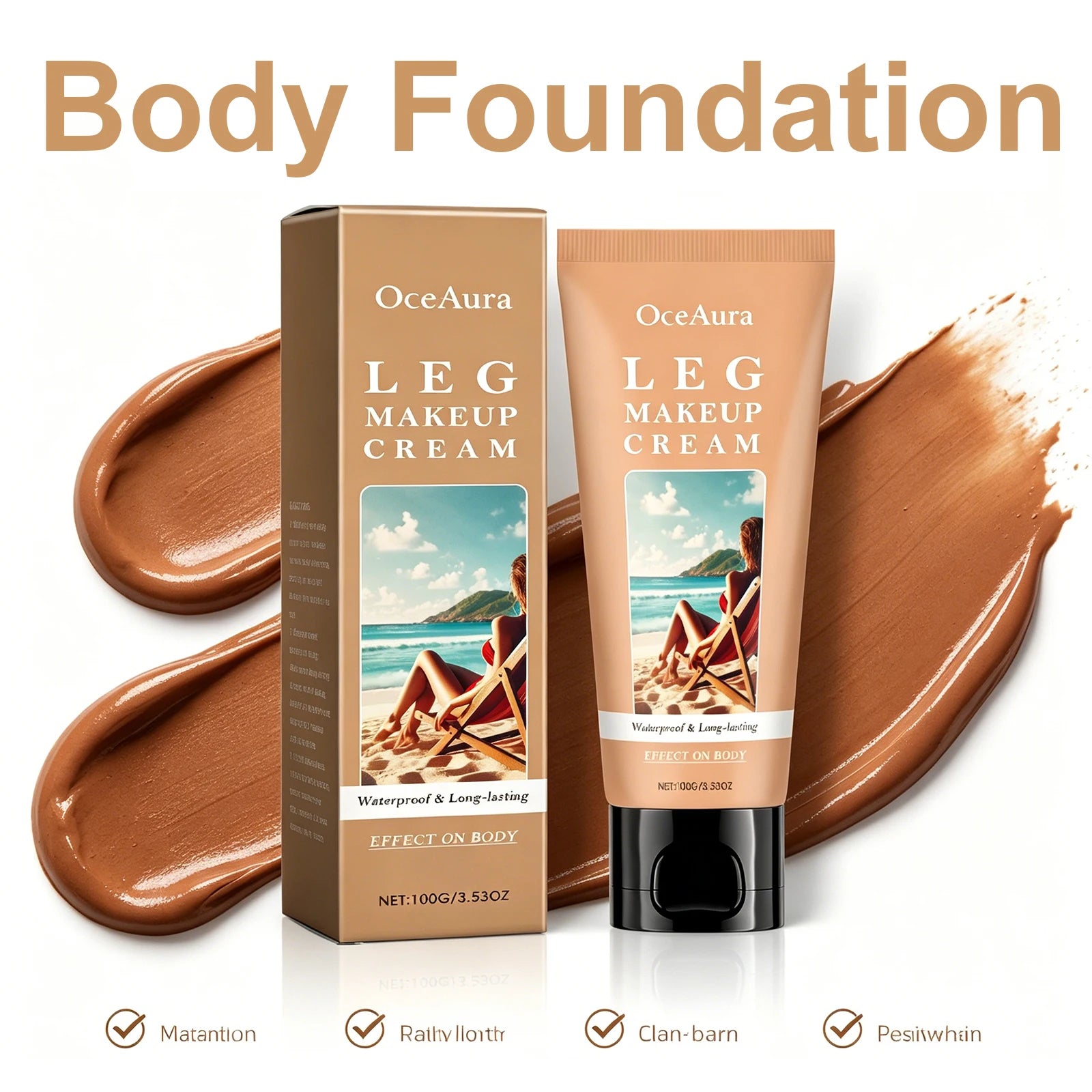 Body Foundation Bronze Leg Makeup Waterproof Long Lasting Even Skin Tone With Powder Puff Covers Imperfections Tanning Cream Oasis Select