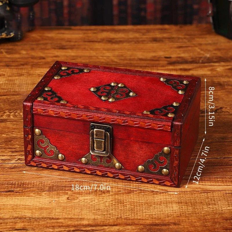 Wooden Jewelry Box Container Craft Box Organizer Holiday Treasure Props Gift Box Oasis Select Red