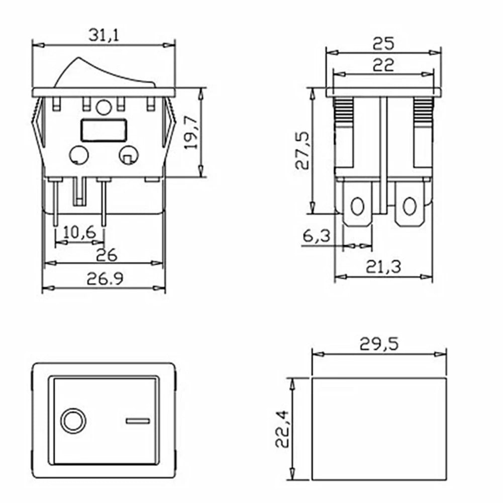 30A 250VAC 4-Pin Rocker Power Switch with Red LED Indicator Rocker Power Switch Oasis Select