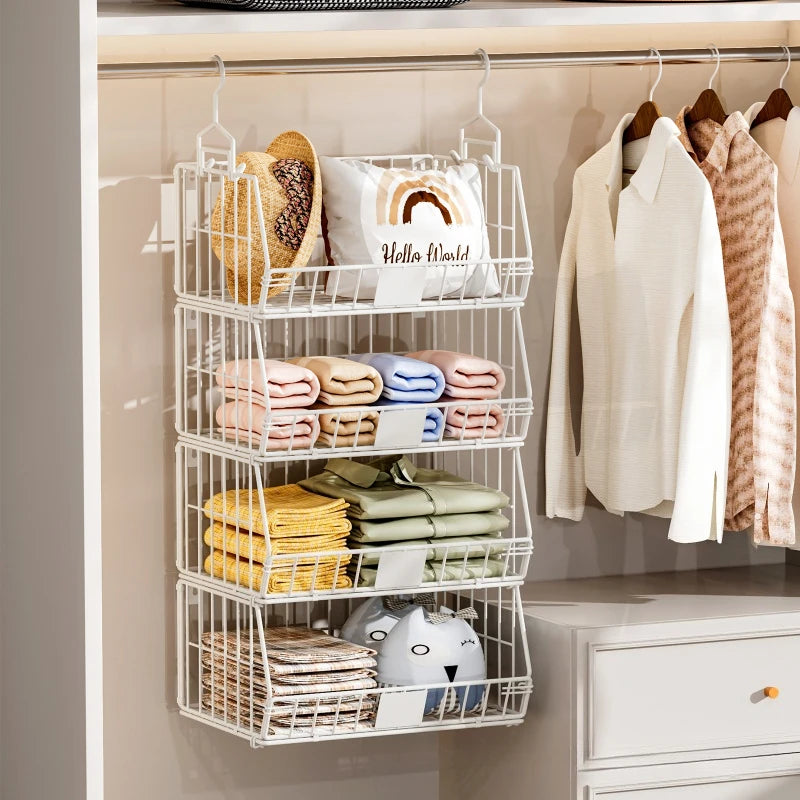Wardrobe Storage Rack Suspended Layered Shelf Clothes Bags Organizing Basket Foldable Disassembly Storage Basket Oasis Select