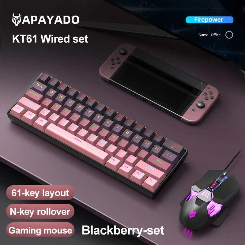 APAYADO K61 Mini Mechanical Keyboard,Wired,61 Keys,Phantom RGB, Black/White Red/Blue Mechanical Switch for Gaming,60% Portable Oasis Select KT61 Blackberry Set blue switch