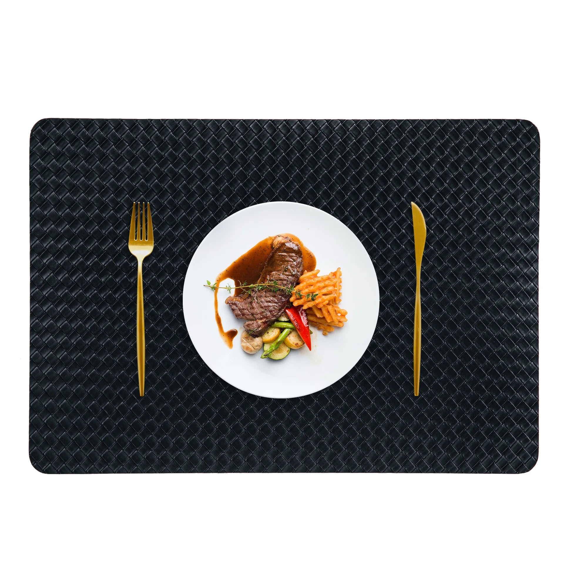 Nordic-style Double-sided Woven Leather Placemats Table Heat Insulation Pads and Home Heat-resistant Table Pads Oasis Select 1 black 43 30Cm oil edge
