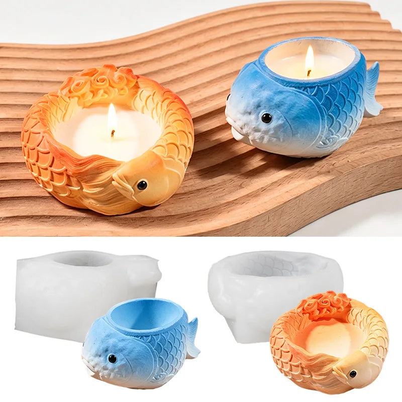 Cute goldfish flowerpot succulent plant flowerpot resin silicone mold carp storage box candle cup gypsum mold Oasis Select