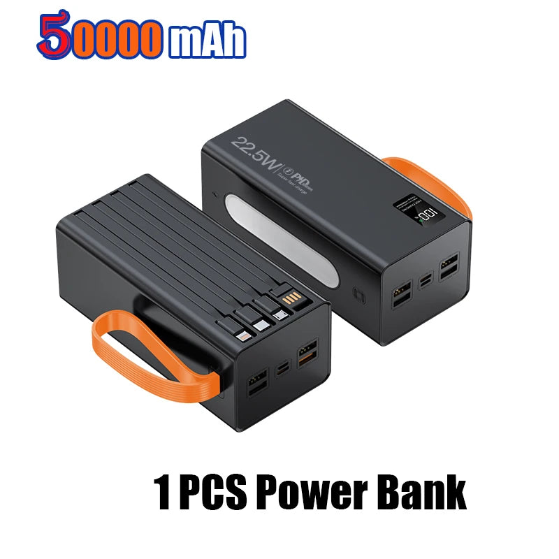 120W 50000mAh High Capacity Power Bank 4 in 1 Cables Super Fast Charging Power Bank Portable Charger For iPhone Samsung Oasis Select 1 pcs Black