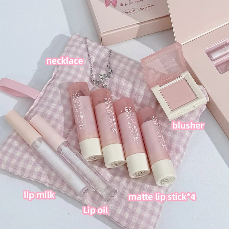 QiBest 7-Piece Makeup Gift Set – Lip Gloss, Blush & Lip Oil