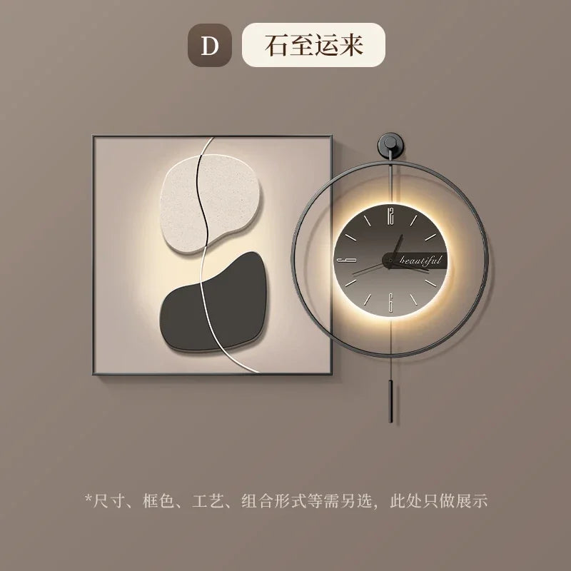 Modern Simple Restaurant Decoration Painting High-end Clock Hanging Painting Light Luxury Living Room Wall Decoration Clock Oasis Select D 50x50cm clock 50cm