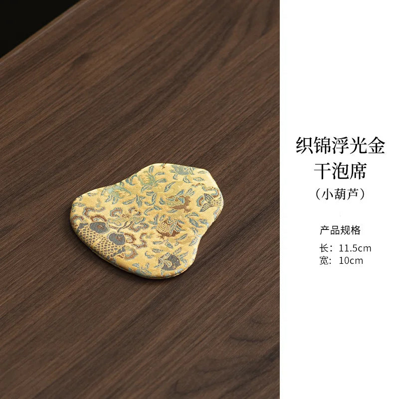 Chinese Zen-style Satin Tea Mat, High-end Women's Tea Table Mat, Double-sided Floral Dry Tea Mat, Teapot Mat, Table Runner Oasis Select Tea Mat Small Gourd New model
