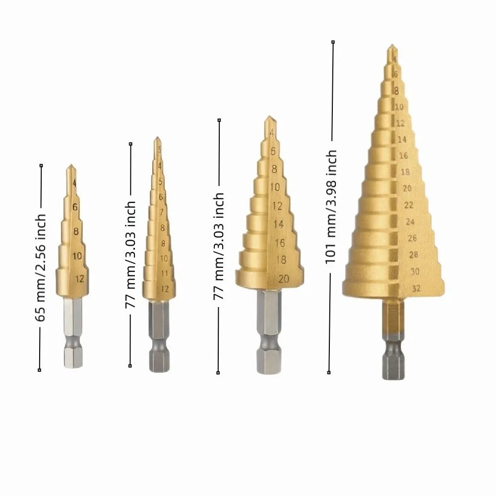 3-Piece HSS Titanium Step Drill Bit Set – Multiple Hole Sizes
