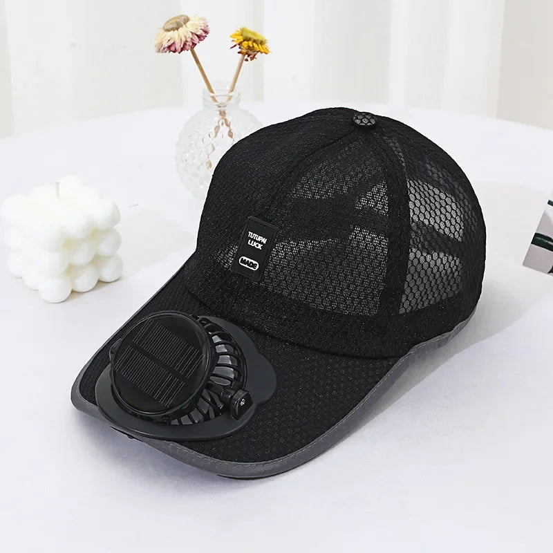 Solar Powered Cap with Fan Summer Breathable Mesh Sun Protection Outdoor Baseball Hat for Men USB Rechargeable Cooling Headwear Oasis Select Black