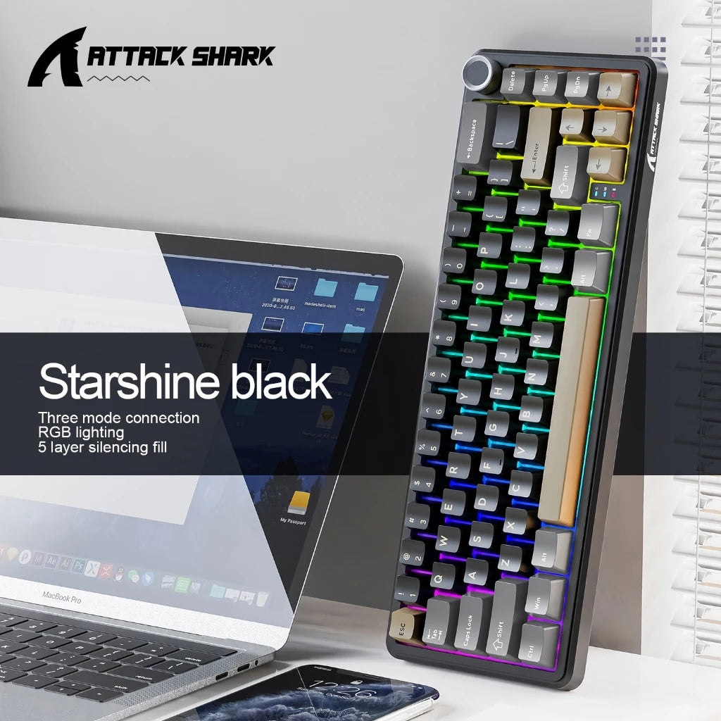 ATTACK SHARK X66 Mechanical Wireless Keyboard | 66-Key Gasket Tri-Mode, Hot-Swap RGB, 3000mAh & CNC Knob for PC/Mac Oasis Select X66-Star Black