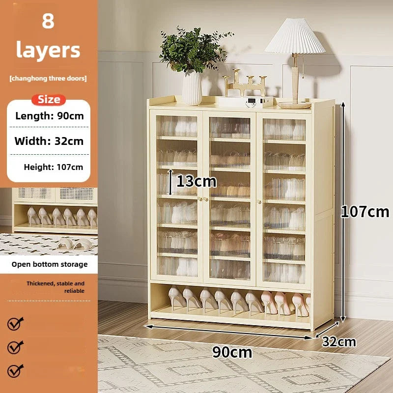 Multi-functional Shoe cabinet Household multi-layer shoe rack Entrance cabinet Large capacity storage dust aisle Oasis Select Milky white N