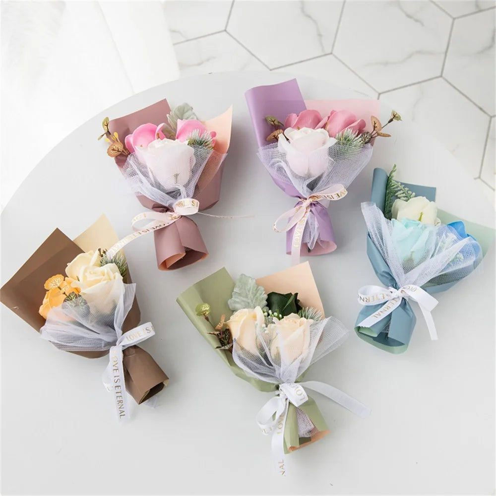 3 Heads Soap Rose Bouquet Valentines Day Gift For Friends Wedding Bouquet Home Decor Rose Flower Bouquet Wedding Party Gift 2024 Oasis Select
