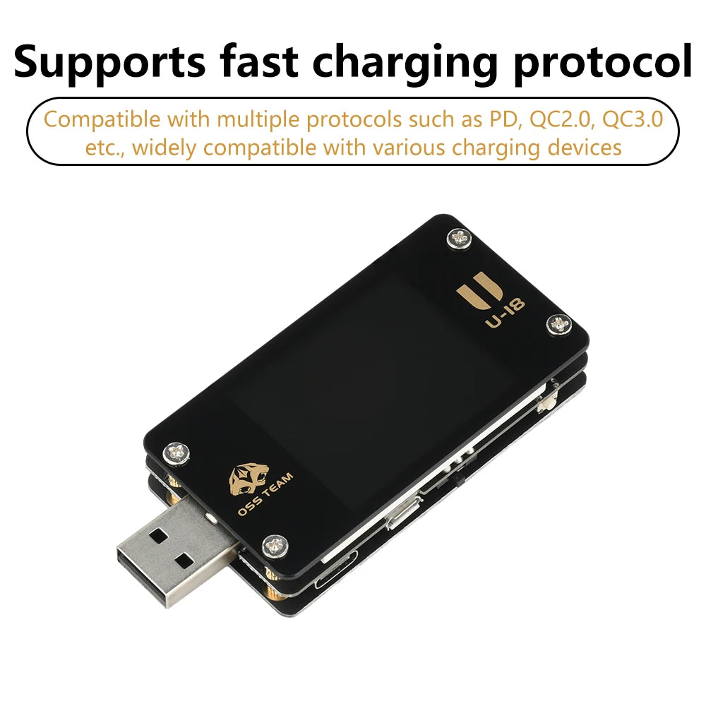 1.77 inch USB Tester Voltmeter Ammeter PD/QC2.0/QC3.0 Fast Charge Detection Voltage Current Capacity Power Tester DC 4-25V 6.5A Oasis Select