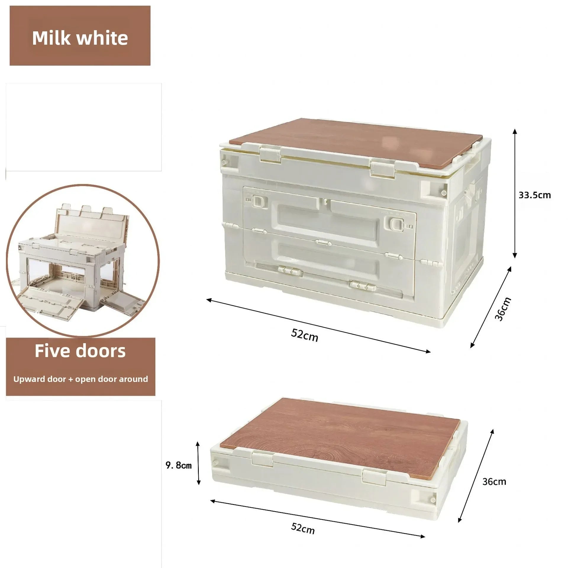 Outdoor camping storage box Folding box Camping finishing box Car trunk Storage box Wooden cover Picnic storage box Oasis Select White-5 opens