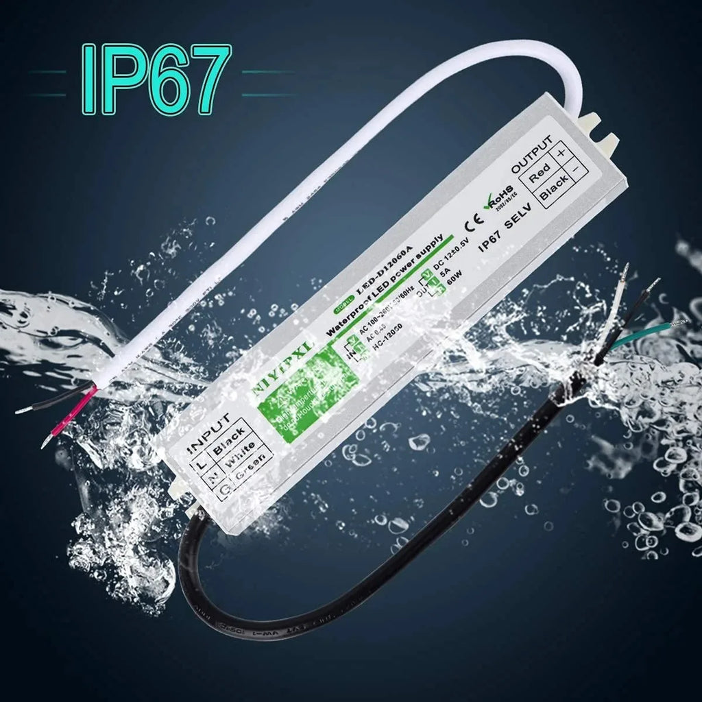 IP67 Waterproof Power Supply 12V 5A 60W Outdoor Lighting Transformer AC 110V 220V TO DC 12V 60W LED Driver For LED Strip Oasis Select 12V-5A-60W