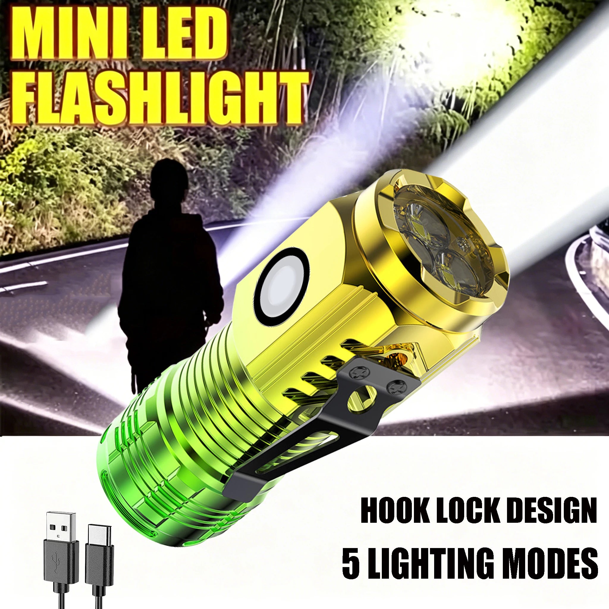 MINI High Power LED Flashlight Built-in Battery Rechargeable with Pen Clip Torch Outdoor Waterproof Camping Emergency Lantern Oasis Select