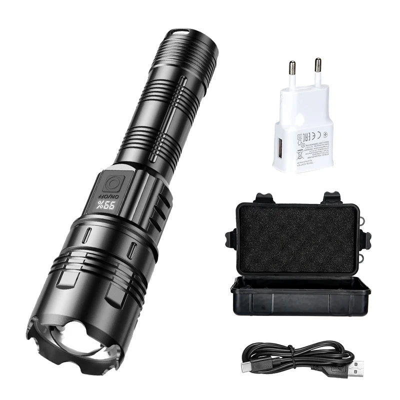 Rechargeable Led Flashlight Super Bright Portable Ultra Power Long Range Tactical Torch Lamp Outdoor Emergency Camping Lantern Oasis Select Set A