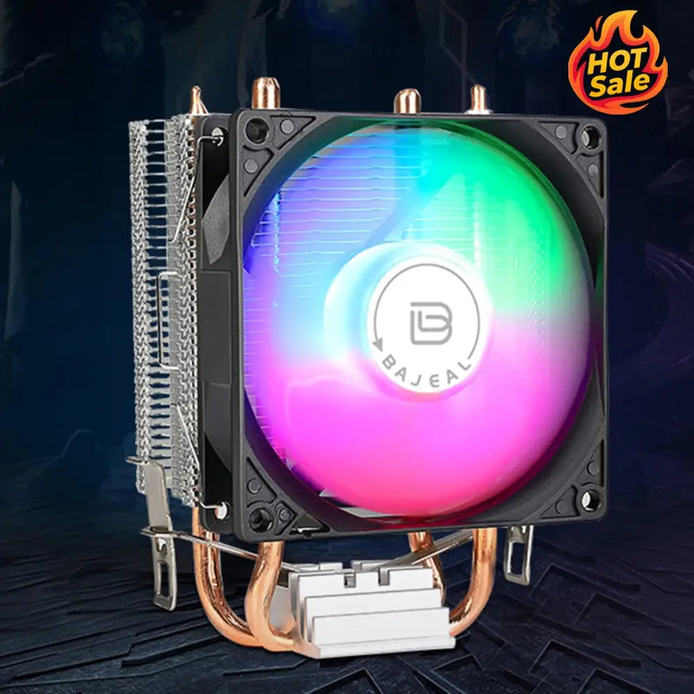 CPU Cooler with 2 Heat Pipes CPU Air Cooler 3PIN Quiet Rainbow RGB Cooling Fan for Intel LGA775 1150/1151/1155/1156/1200 AMD AM2 Oasis Select