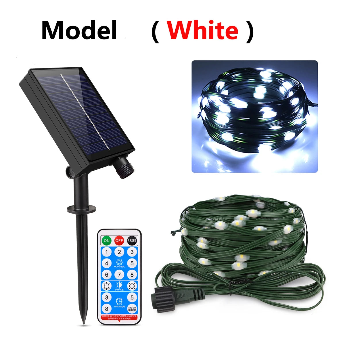 100M/50M/30M/20M/10M Outdoor Solar LED Light String Xmas Holiday Party Festoon Street Yard Wedding Garland Ambinet Decoration Oasis Select White 10M 100LED