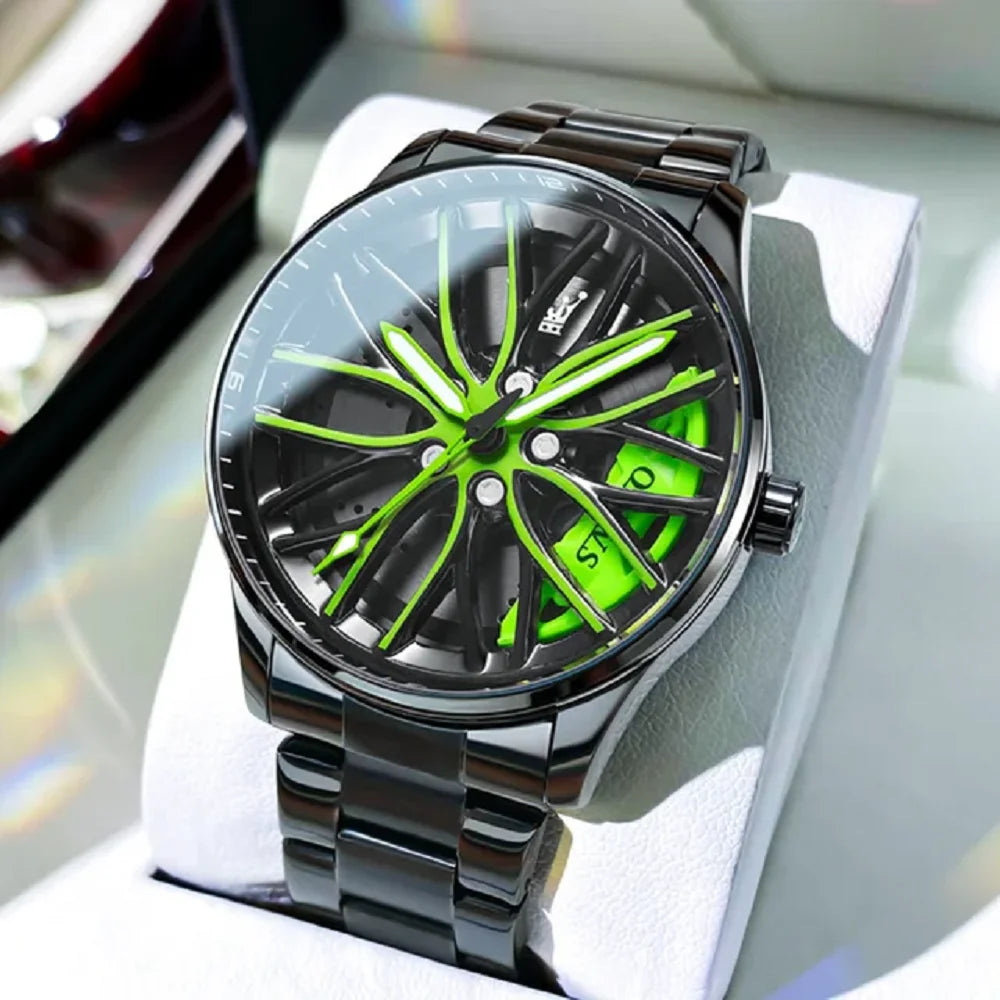 Men's Car Rim Quartz Watch – Leather Strap Round Dial