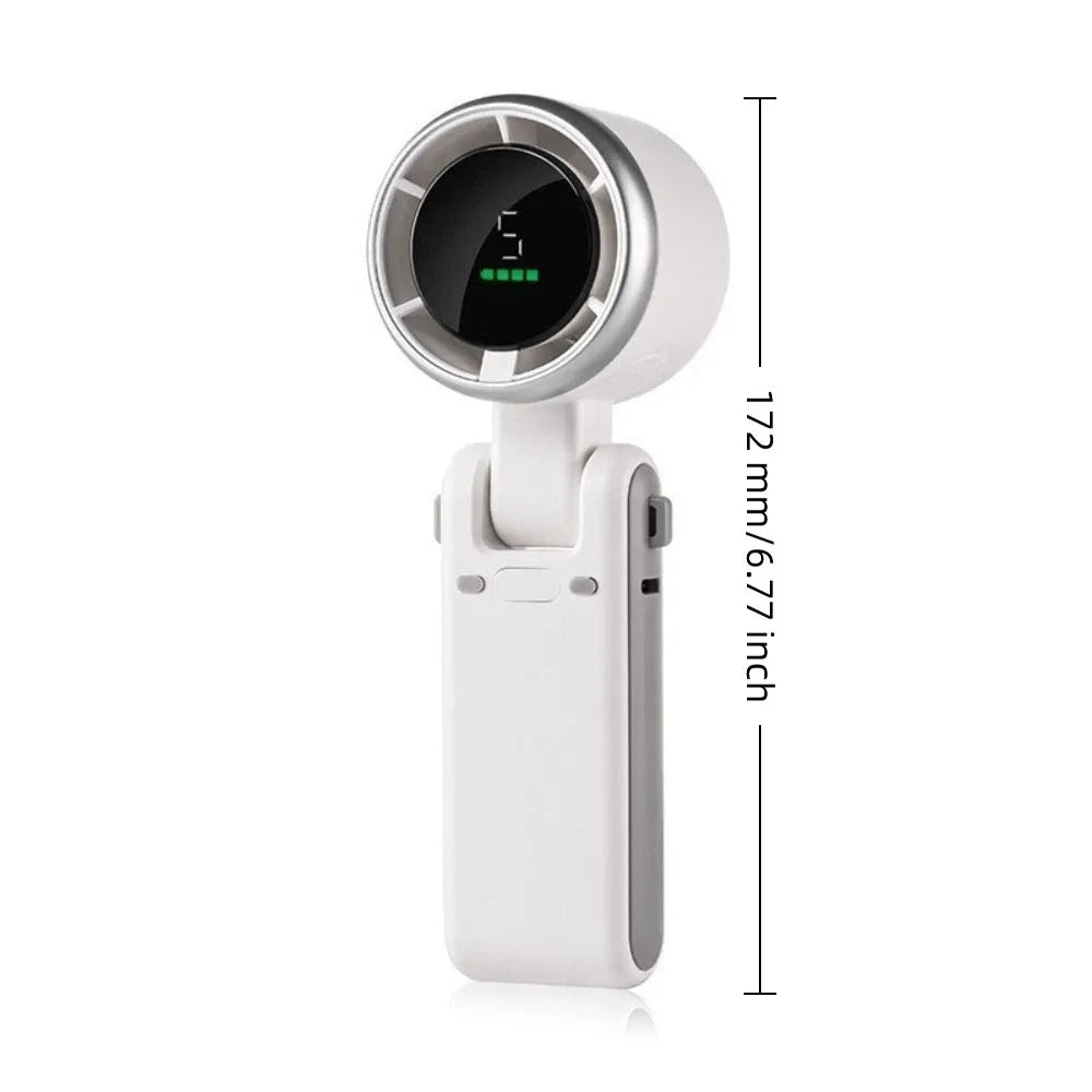 Folding Battery Mini Handheld Fan LED Display 180 Degree Hanging Neck Fan USB Rechargeable High Speed Fan Travel Oasis Select