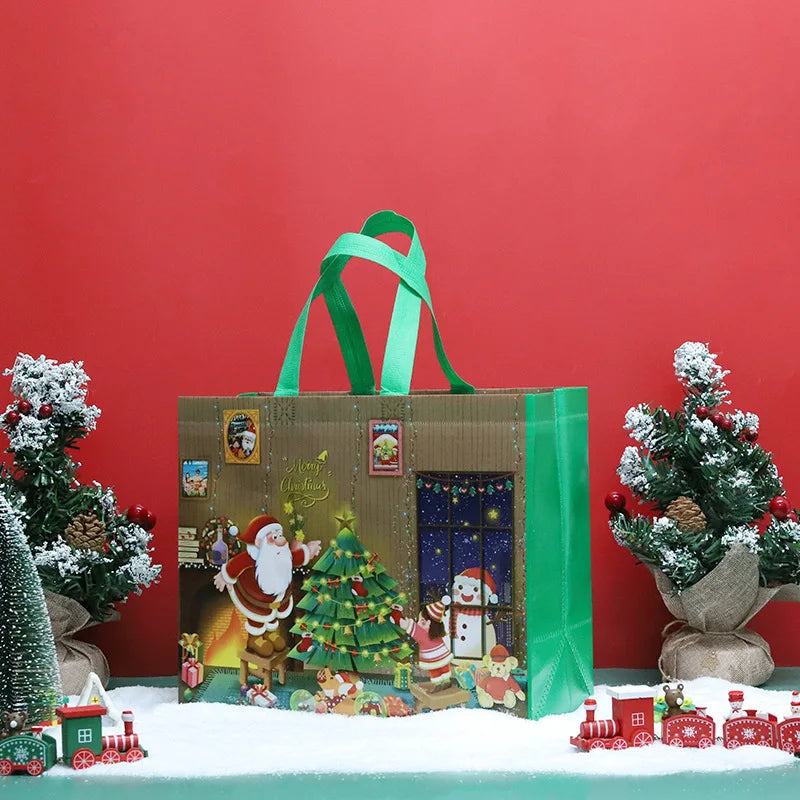 Christmas Non-Woven Gift Bag | Snowman & Xmas Tree Tote